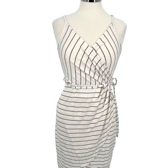 41 Hawthorn Striped Wrap Dress Ivory Black Size Small Petite NWT - Picture 2 of 9